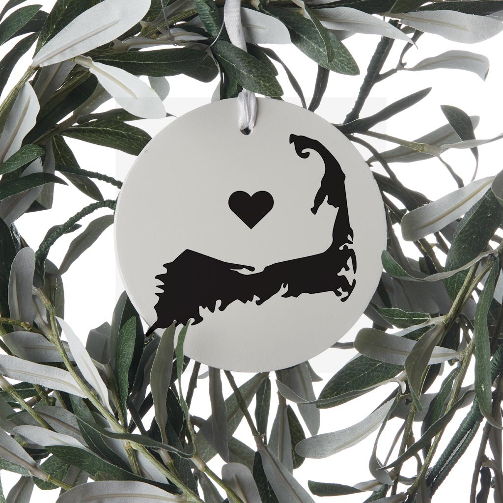 Minimalistic B&W Cape Cod With Heart | Wood Ornament | Eaches | Min 6