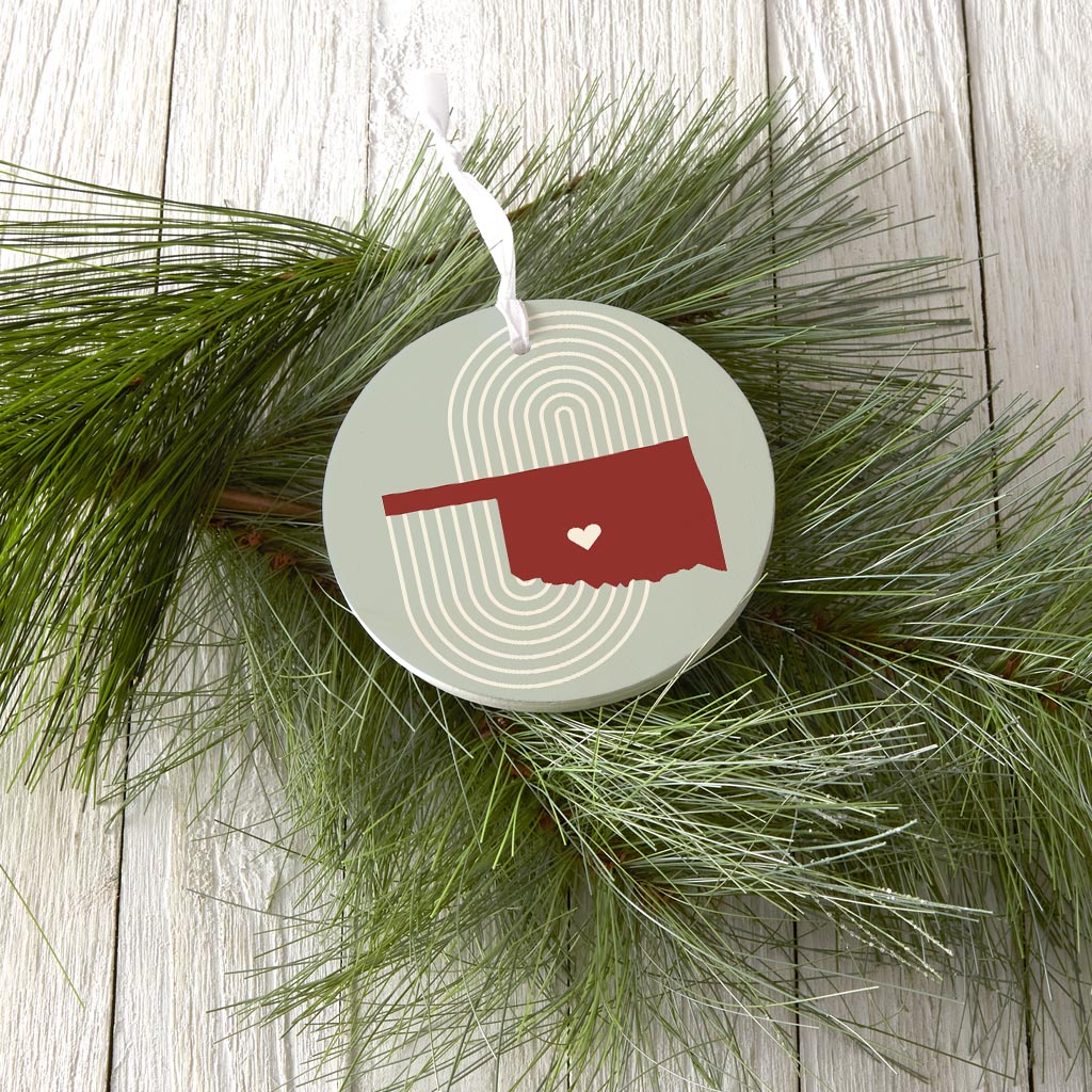 Modern Minimalist Oklahoma Chickasha Heart | Wood Ornament | Eaches | Min 6