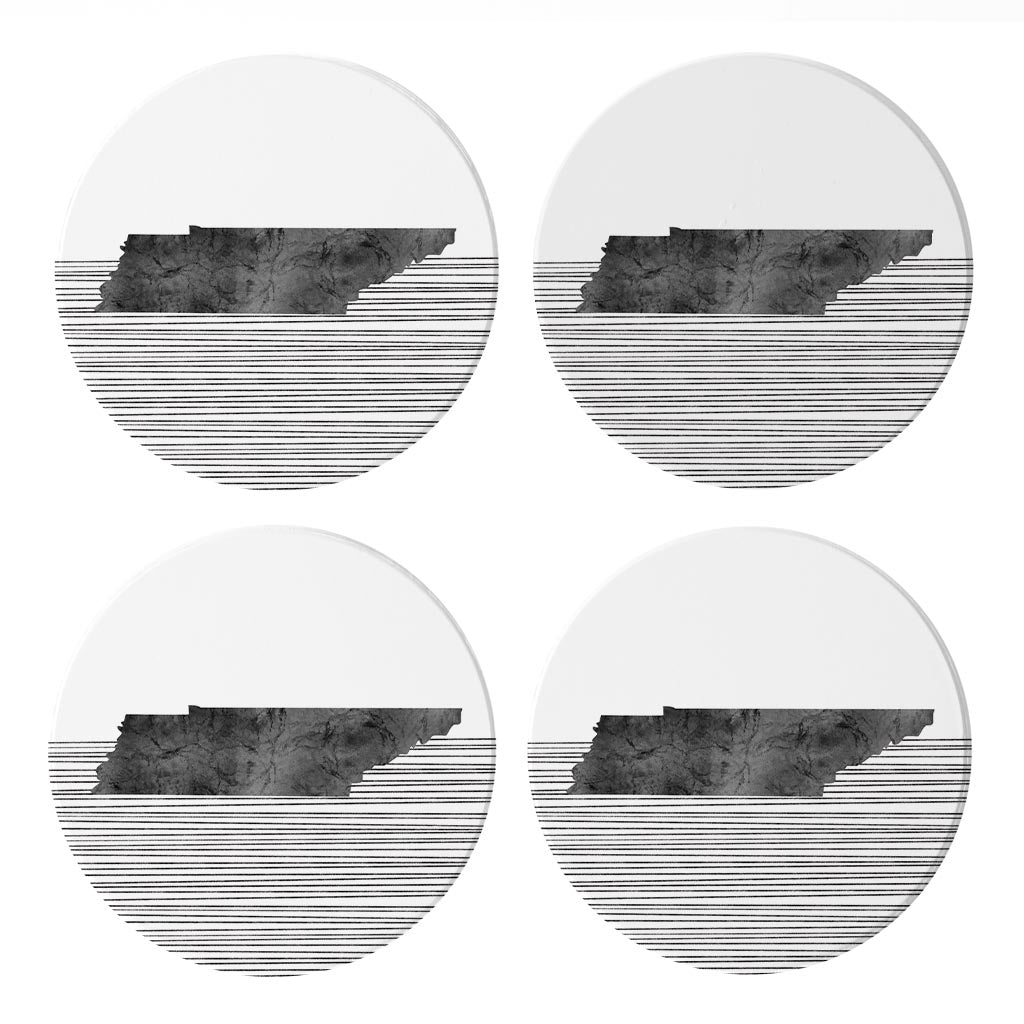 Minimalist B&W Tennessee State With Straight Lines | Absorbent Coasters | Set of 4 | Min 2