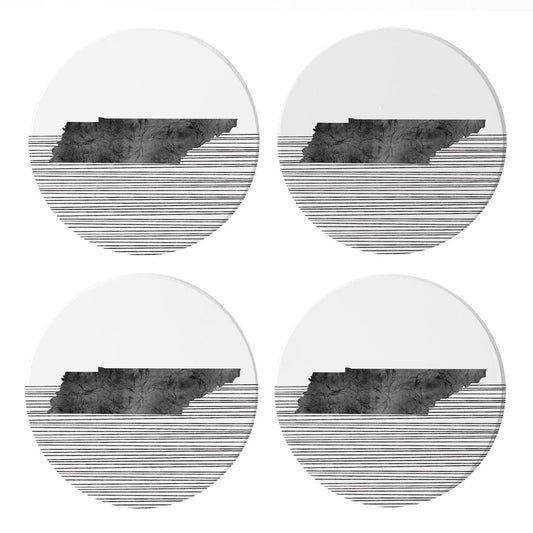 Minimalist B&W Tennessee State With Straight Lines | Absorbent Coasters | Set of 4 | Min 2