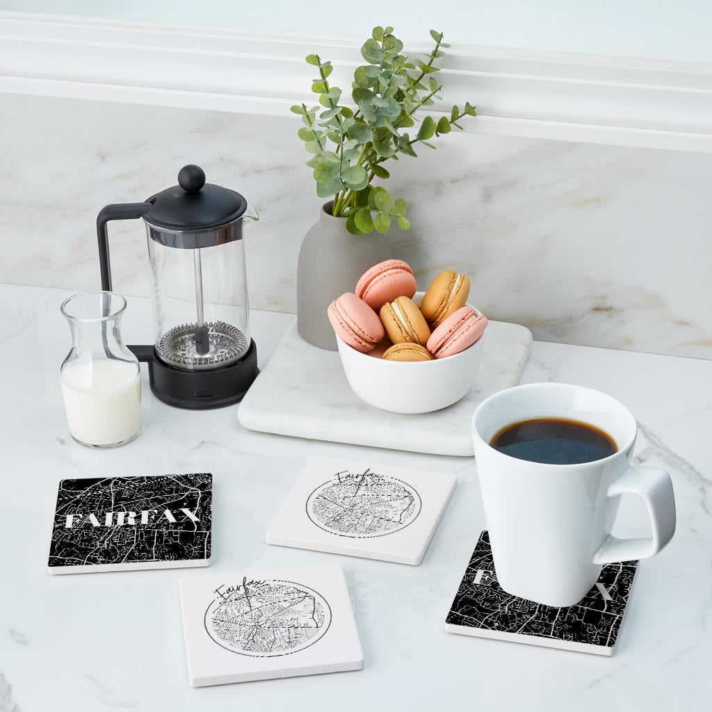 Minimalistic B&W Virginia Fairfax Maps | Absorbent Coasters | Set of 4 | Min 2