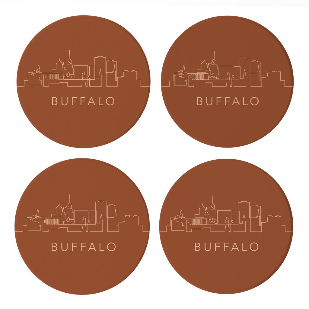 Modern Minimalist New York Buffalo Skyline | Absorbent Coasters | Set of 4 | Min 2