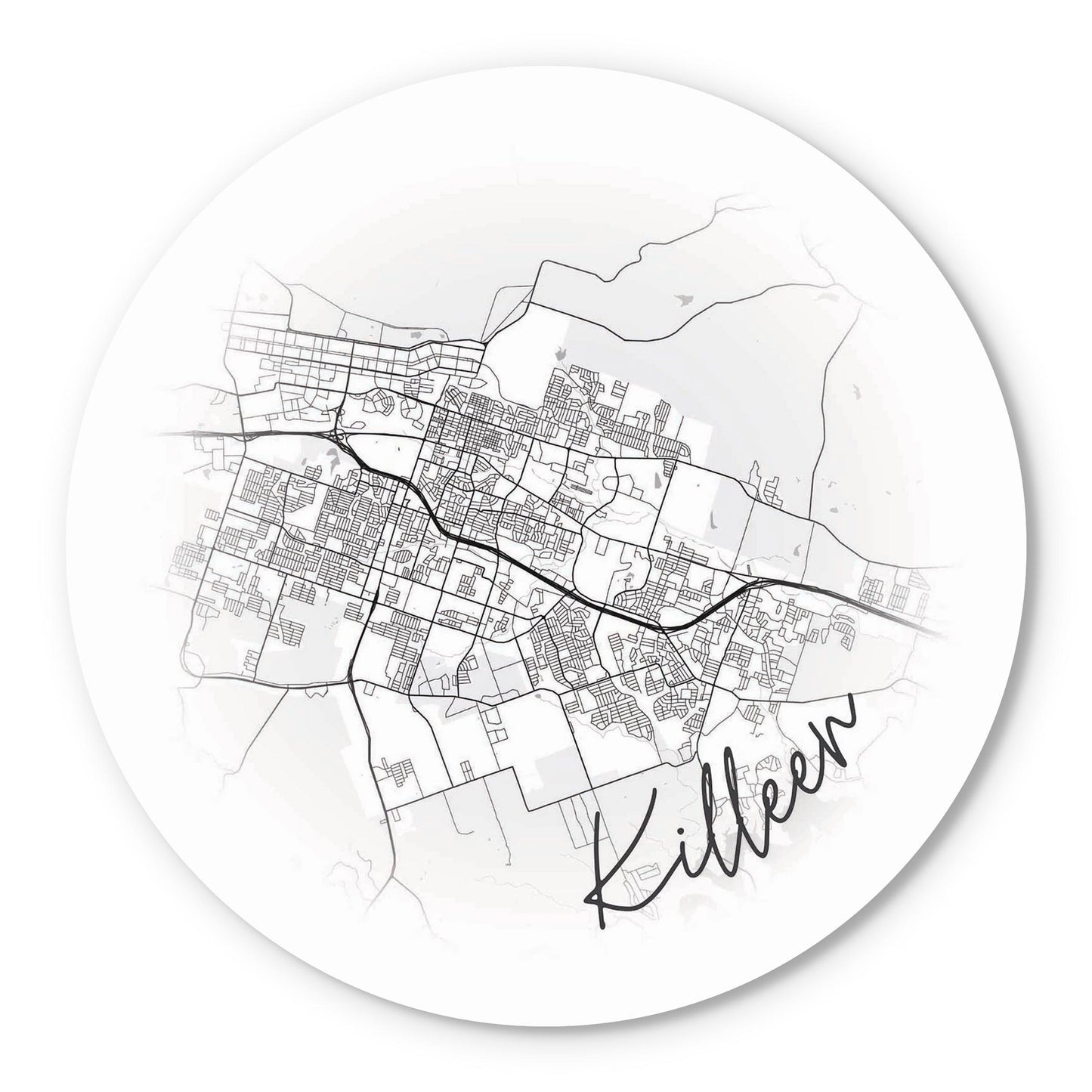 Minimalistic B&W Texas Killeen Circle Map | Wood Sign | Eaches | Min 1