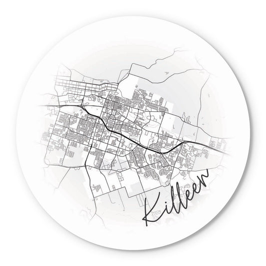 Minimalistic B&W Texas Killeen Circle Map | Wood Sign | Eaches | Min 1