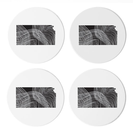 Minimalist B&W Kansas State Shape | Absorbent Coasters | Set of 4 | Min 2