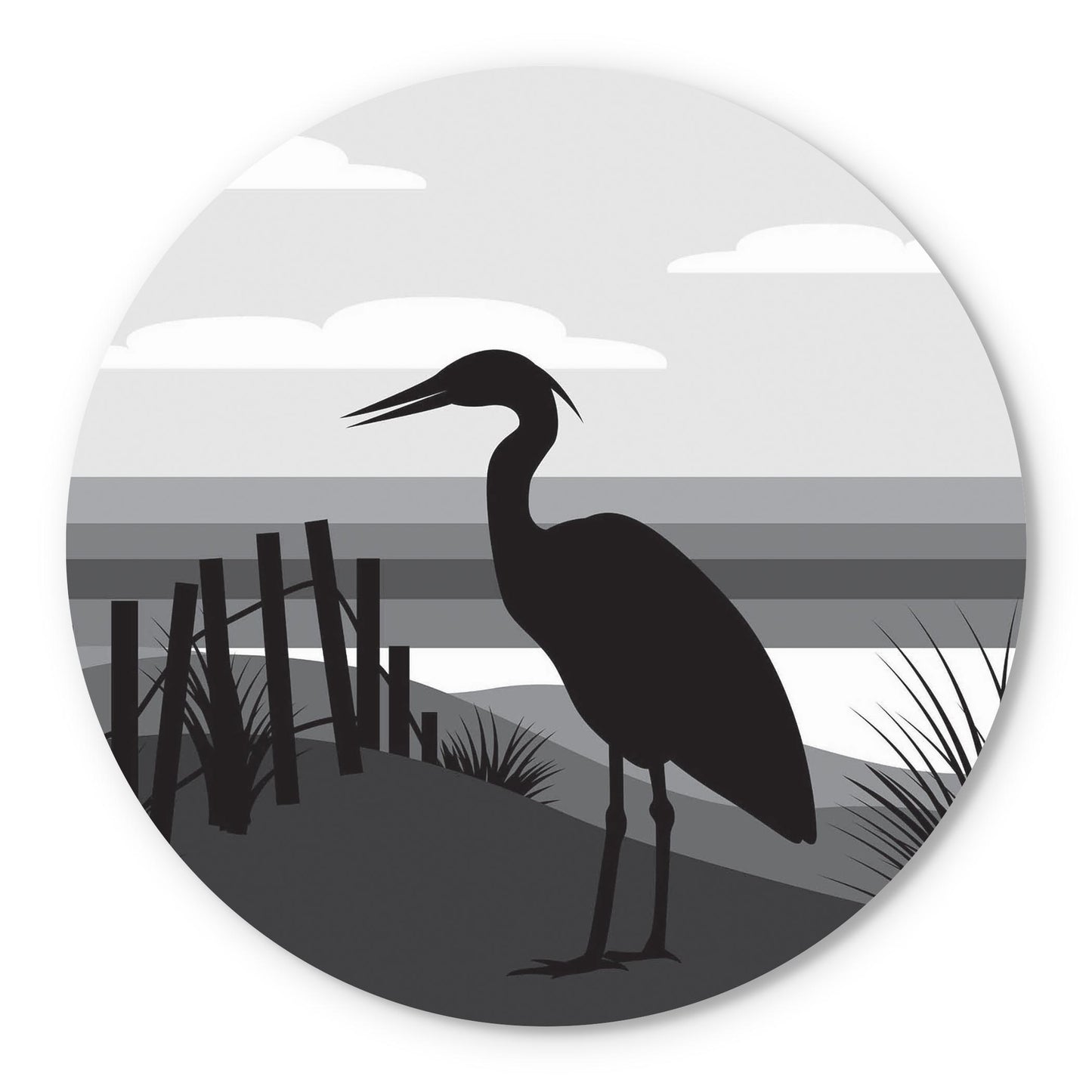 Minimalistic B&W Cape Cod Heron Illustration | Wood Sign | Eaches | Min 1