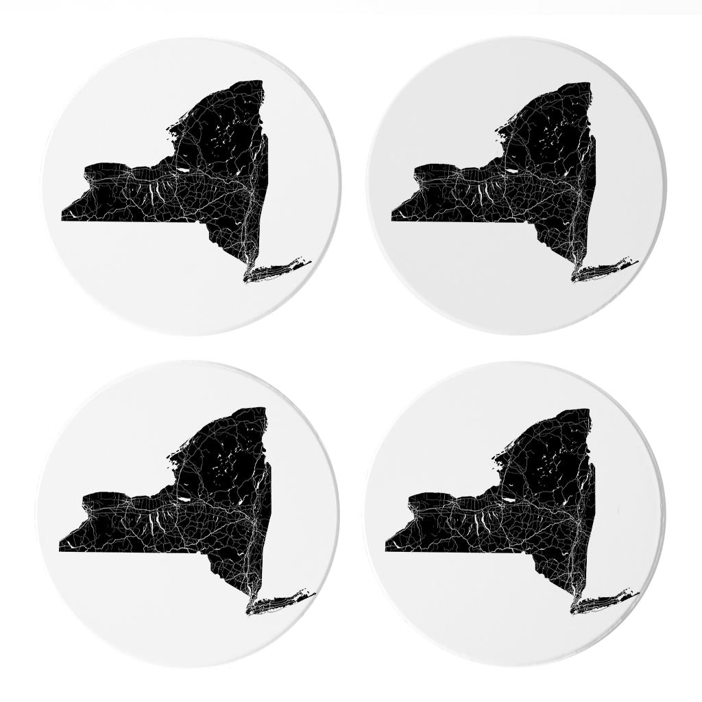 Minimalistic B&W New York State With Map | Absorbent Coasters | Set of 4 | Min 2