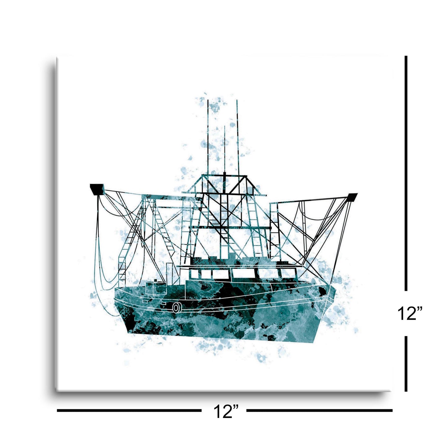 Blue White Water Color Shrimp Boat | Hi-Def Glass Art | Eaches | Min 1