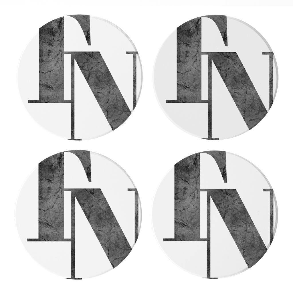 Minimalist B&W Tennessee White Initials | Absorbent Coasters | Set of 4 | Min 2