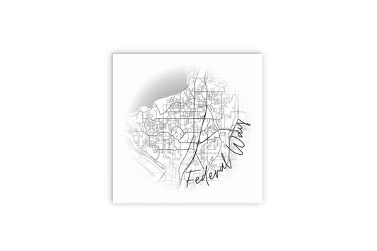 Minimalistic B&W Washington Federal Way Circle Map | Wood Sign | Eaches | Min 2