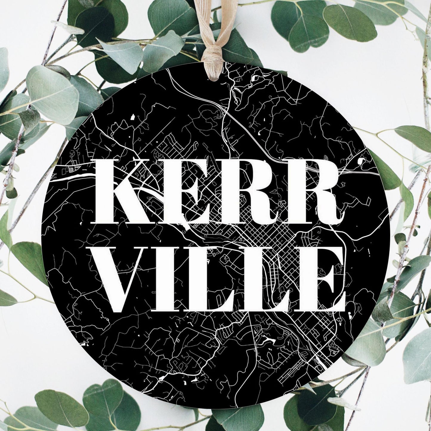 Minimalistic B&W Texas Kerrville Map | Wood Ornament | Eaches | Min 1