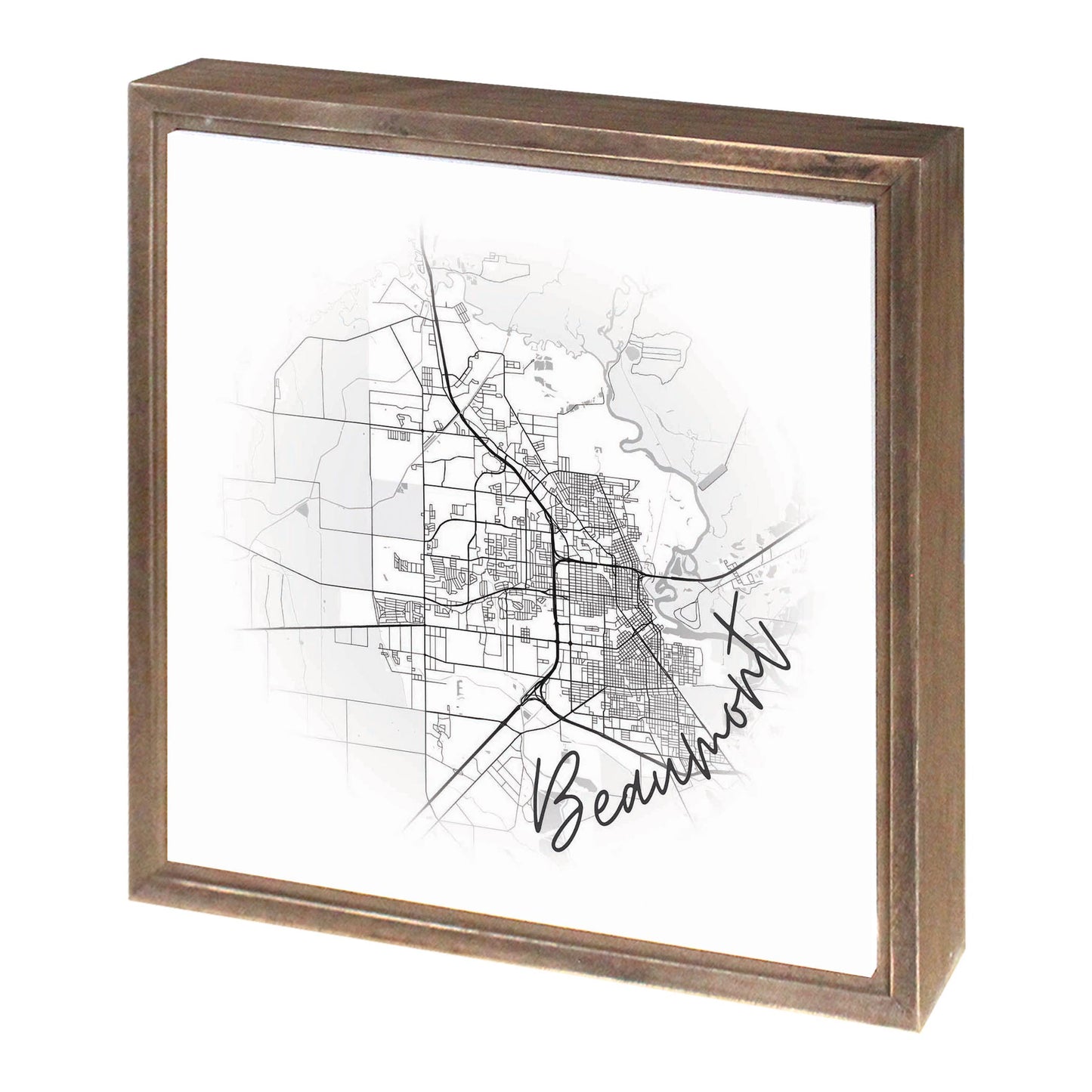 Minimalistic B&W Texas Beaumont Circle Map | Wood Sign | Eaches | Min 1