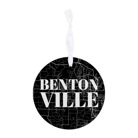 Minimalist B&W Arkansas Bentonville Map | Wood Ornament | Eaches | Min 6