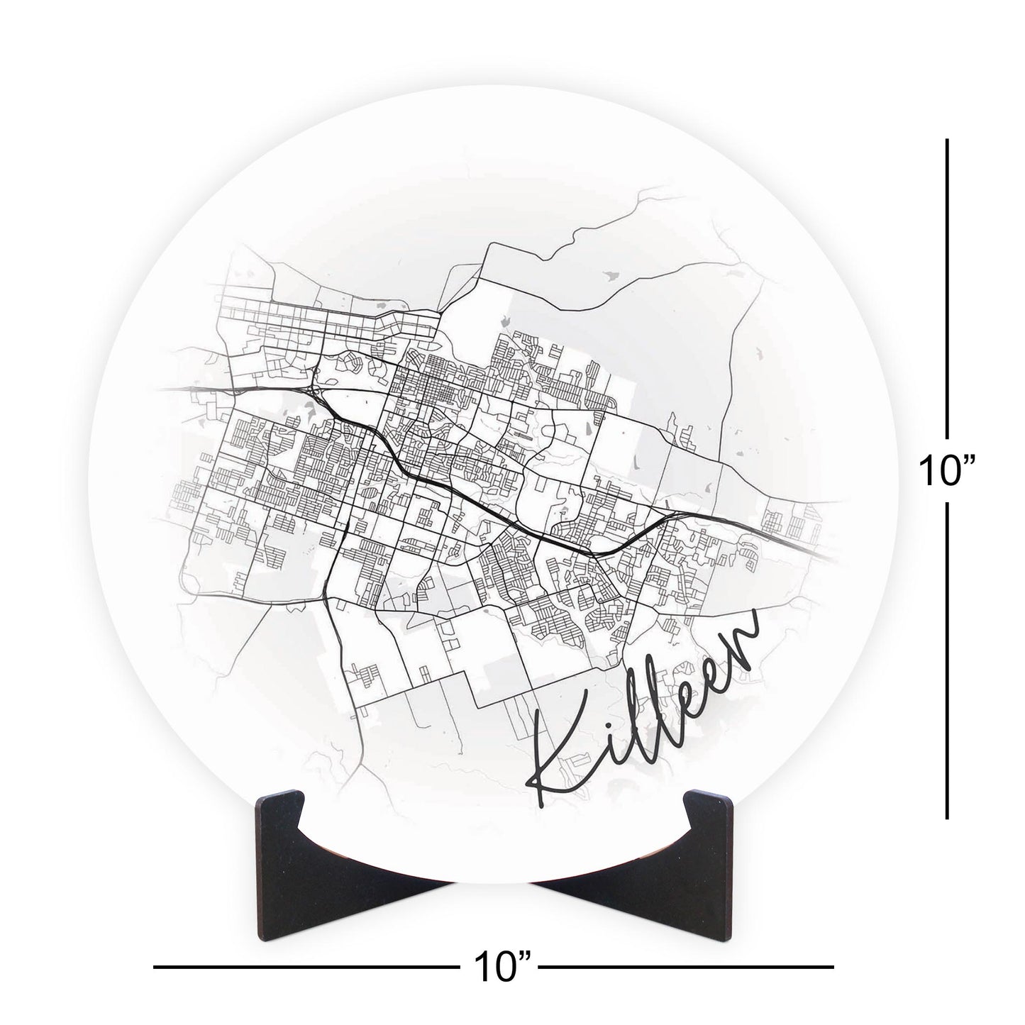 Minimalistic B&W Texas Killeen Circle Map | Wood Sign | Eaches | Min 1