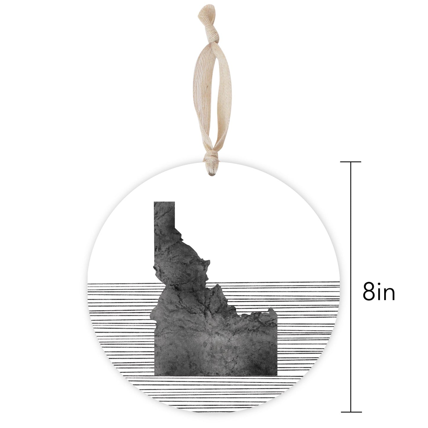 Minimalist B&W Idaho State With Straight Lines | Wood Ornament | Eaches | Min 1