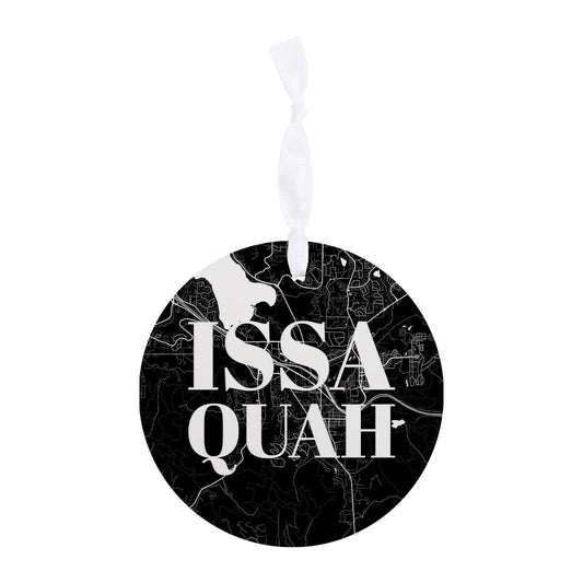 Minimalistic B&W Washington Issaquah Map | Wood Ornament | Eaches | Min 6