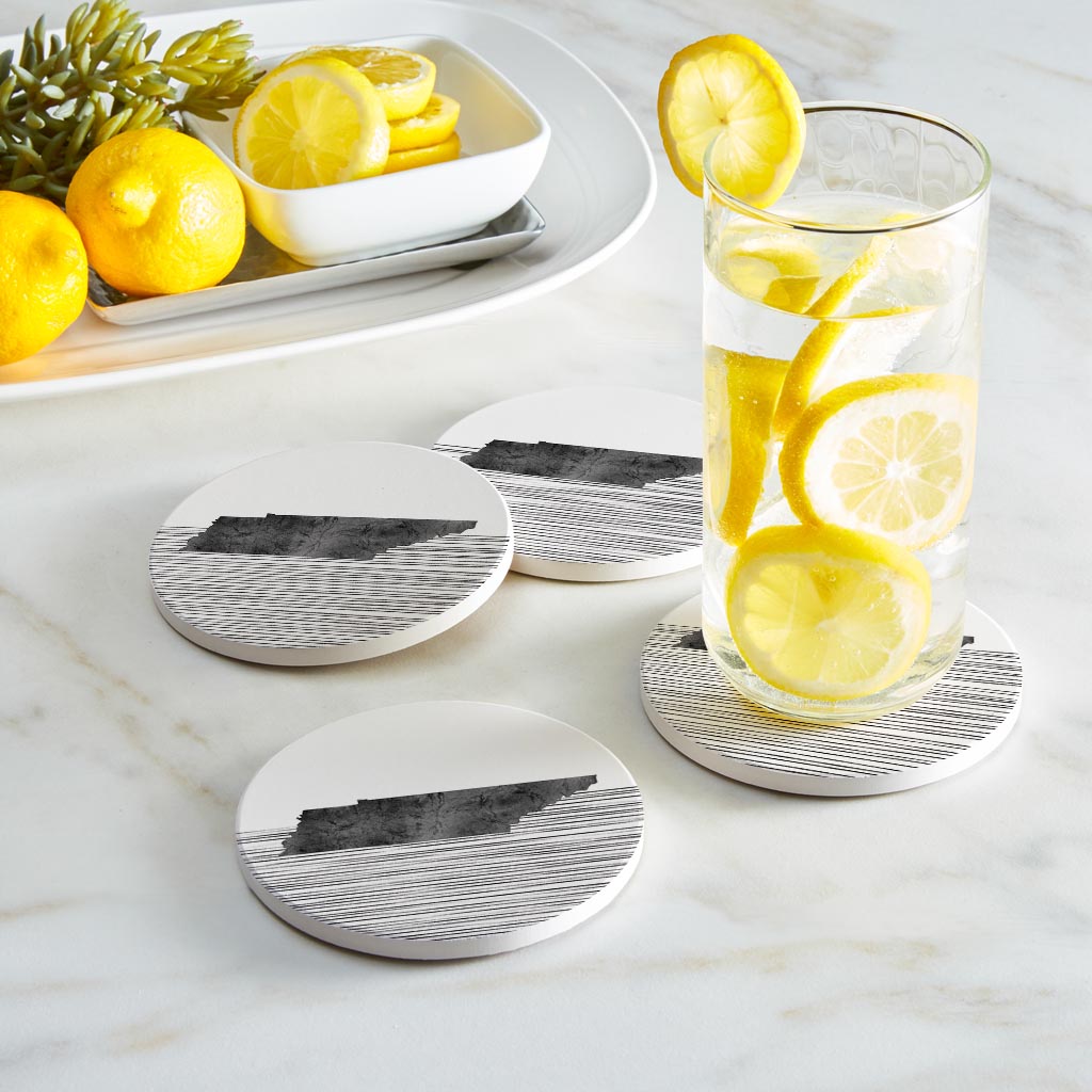 Minimalist B&W Tennessee State With Straight Lines | Absorbent Coasters | Set of 4 | Min 2