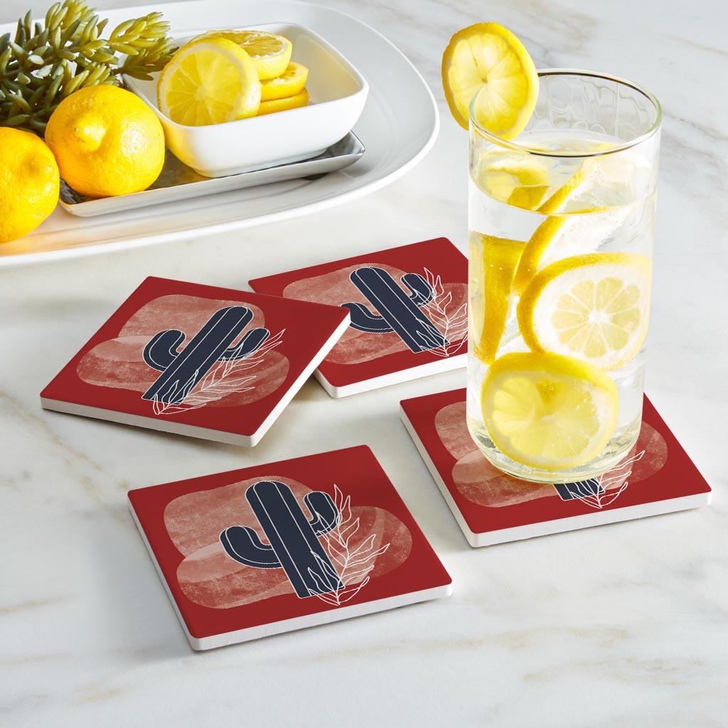 Modern Minimalist Texas Colors Cactus | Absorbent Coasters | Set of 4 | Min 2