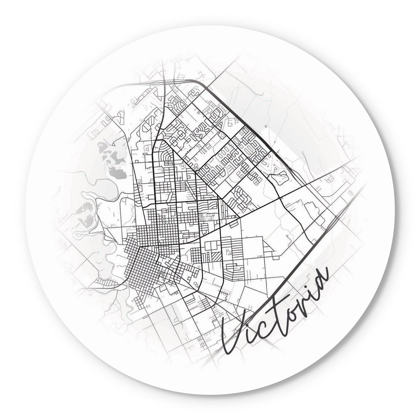 Minimalistic B&W Texas Victoria Circle Map | Wood Sign | Eaches | Min 1