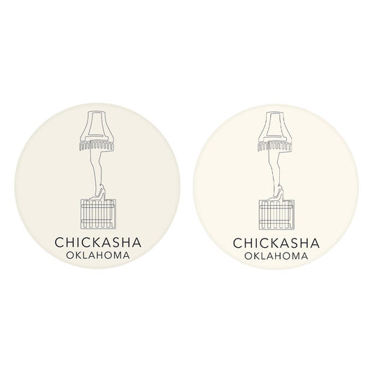 Modern Minimalist Oklahoma Chickasha Leg Lamp | Absorbent Car Coasters | Set of 2 | Min 4