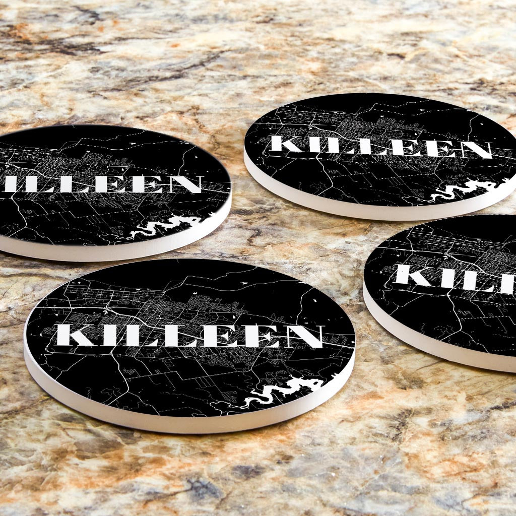 Minimalistic B&W Texas Killeen Map| Absorbent Coasters | Set of 4 | Min 2