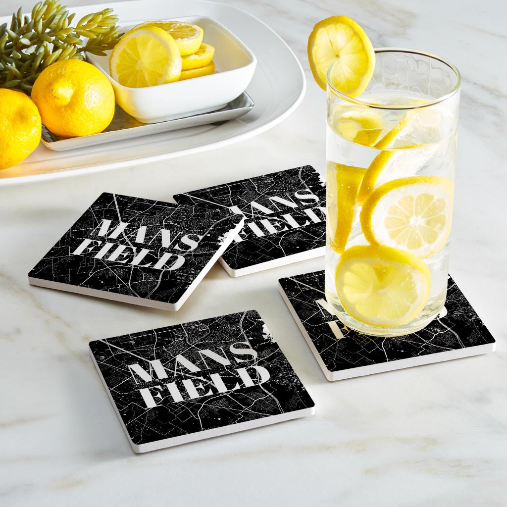 Minimalistic B&W Texas Mansfield Map | Absorbent Coasters | Set of 4 | Min 2