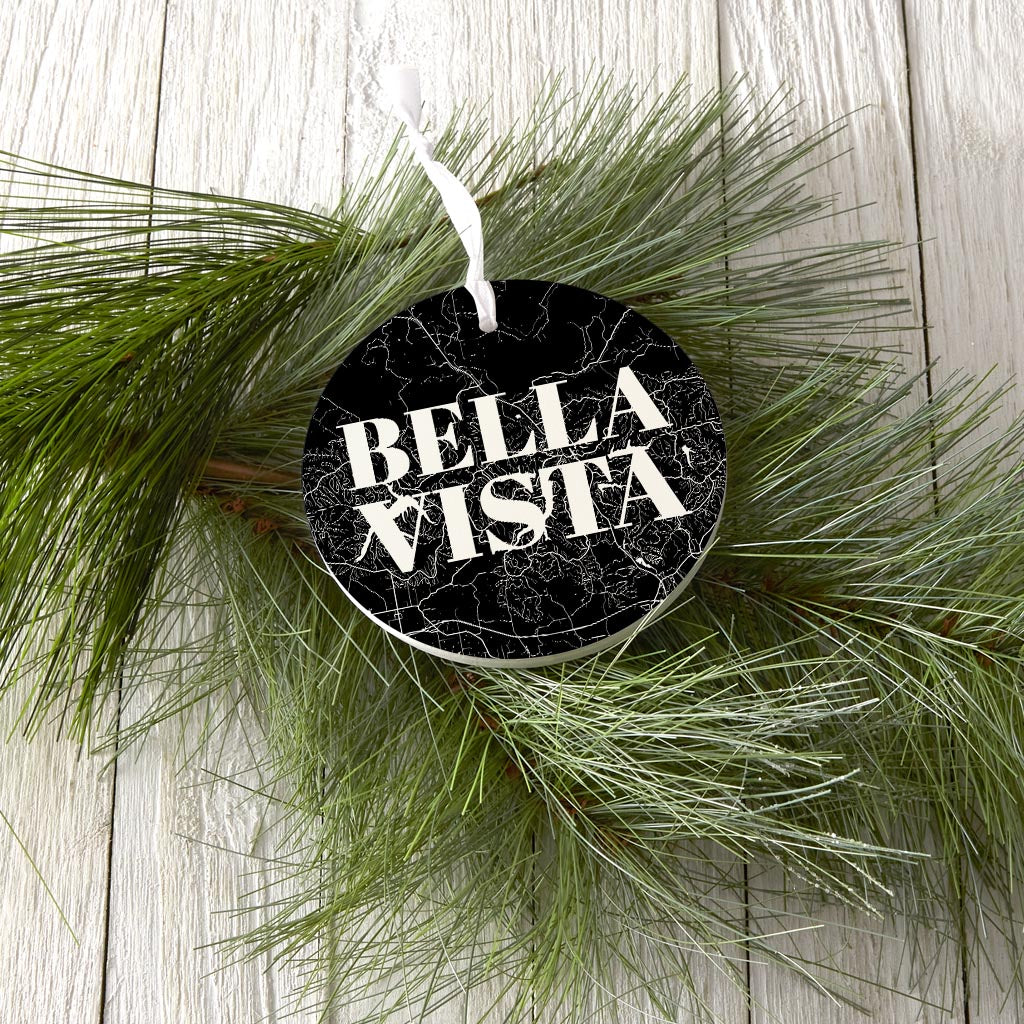 Minimalist B&W Arkansas Bella Vista Map | Wood Ornament | Eaches | Min 6