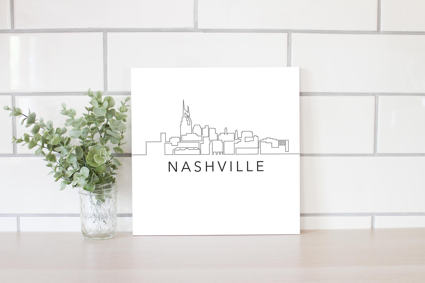 Minimalist B&W Tennessee Nashville Skyline | Wood Sign | Eaches | Min 2