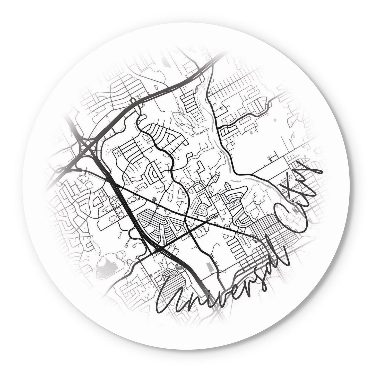 Minimalistic B&W Texas Universal City Circle Map | Wood Sign | Eaches | Min 1