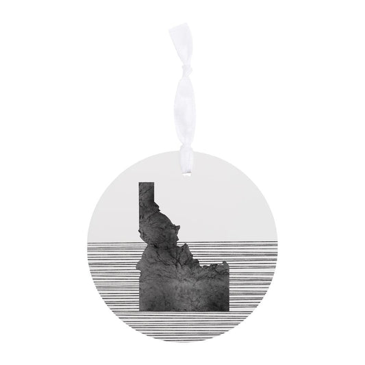 Minimalist B&W Idaho State With Straight Lines | Wood Ornament | Eaches | Min 6