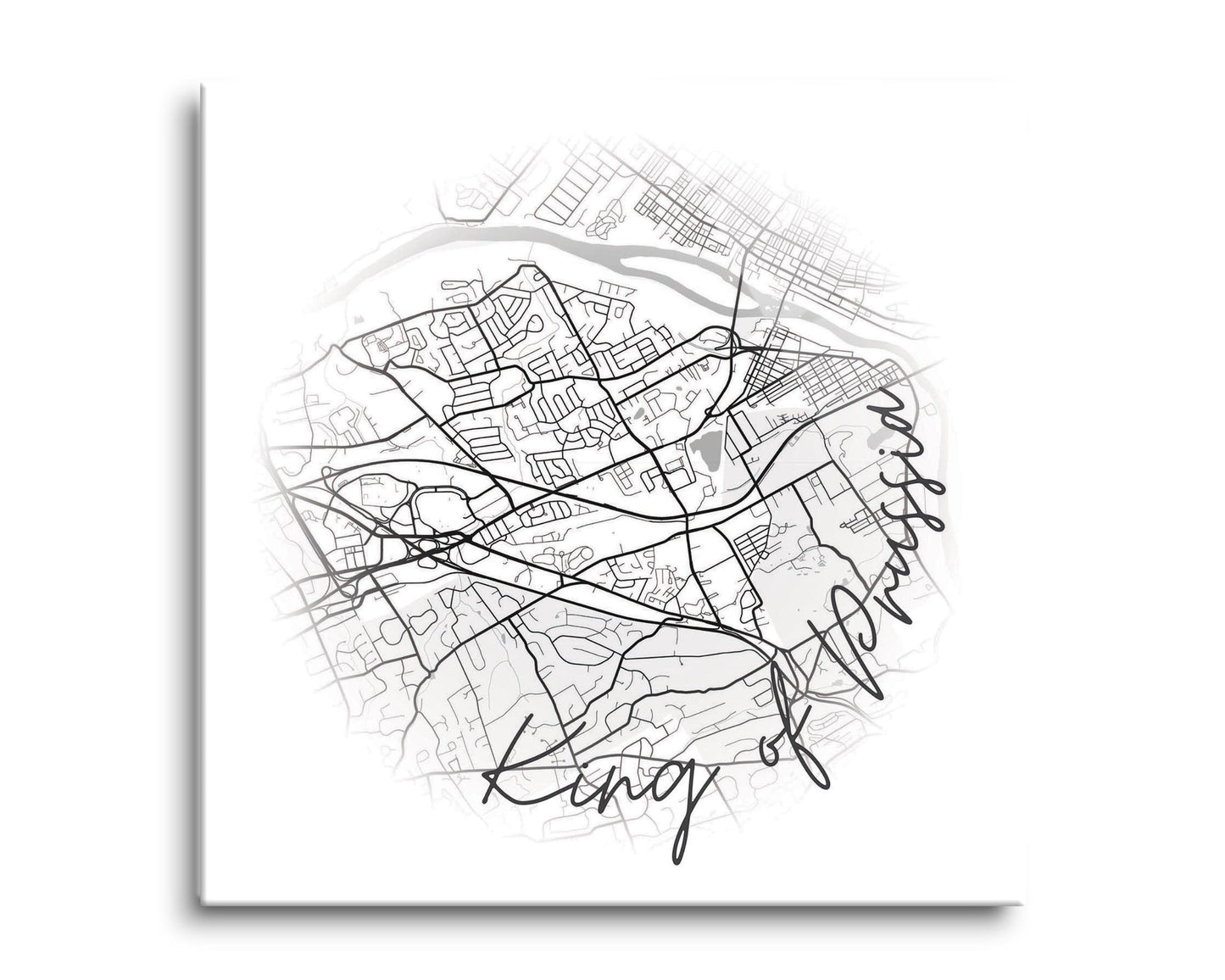 Minimalistic B&W Pennsylvania King Of Prussia Circle Map | Hi-Def Glass Art | Eaches | Min 2