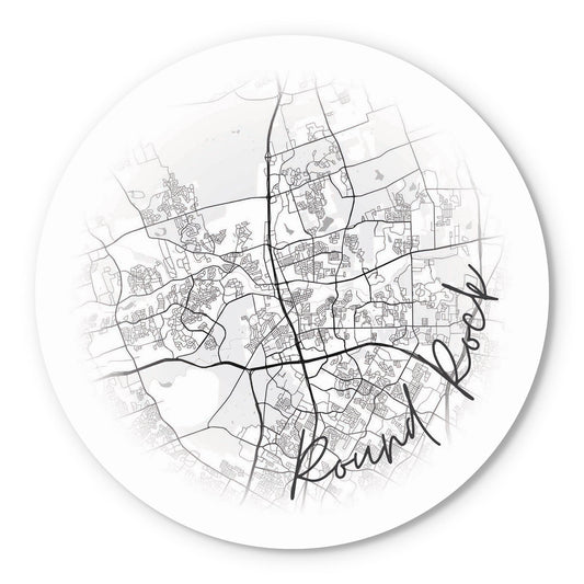 Minimalistic B&W Texas Round Rock Circle Map | Wood Sign | Eaches | Min 1