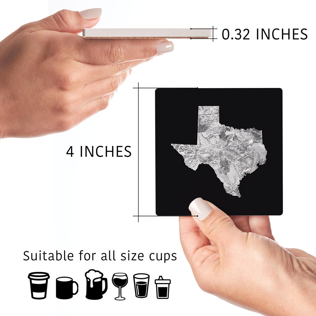 Minimalistic B&W Texas Metal State Shape | Absorbent Coasters | Set of 4 | Min 2