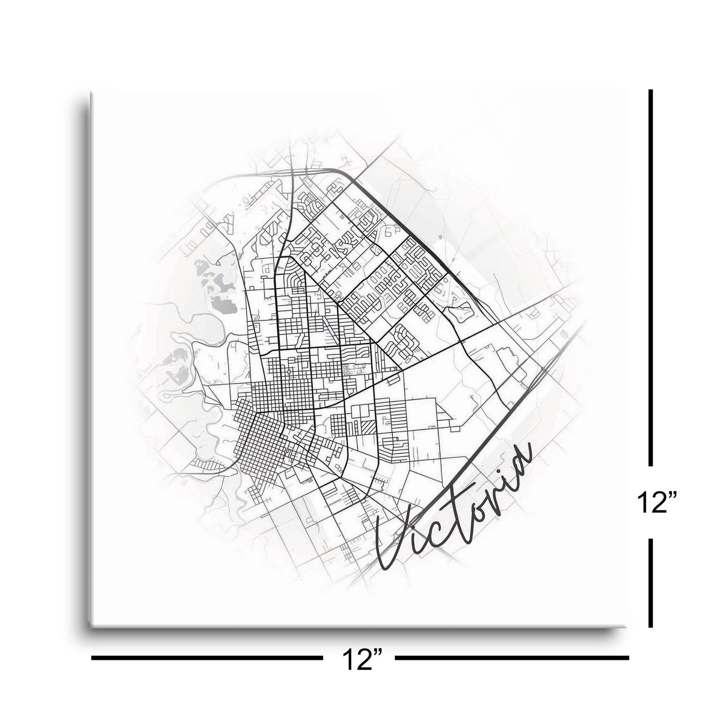 Minimalistic B&W Texas Victoria Circle Map | Hi-Def Glass Art | Eaches | Min 1