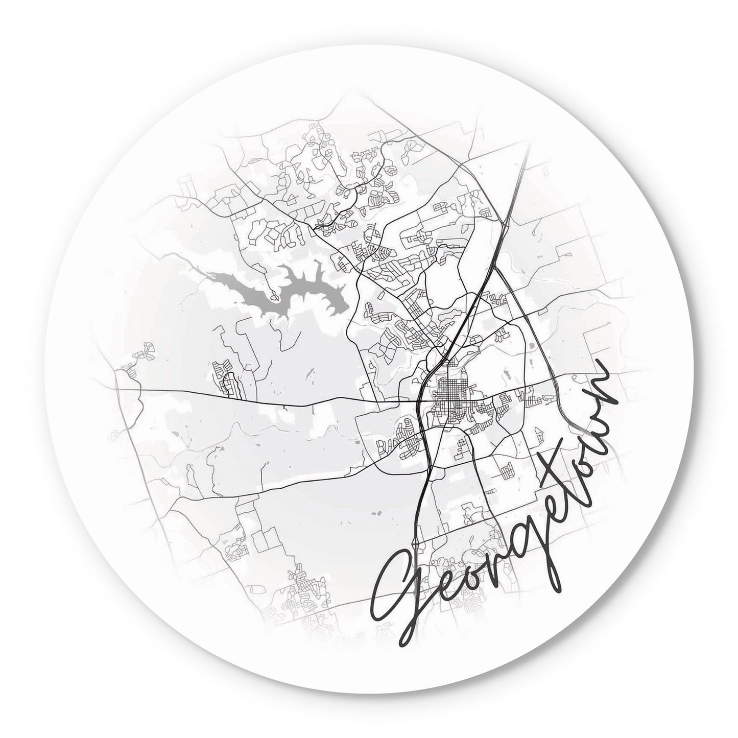 Minimalistic B&W Texas Georgetown Circle Map | Wood Sign | Eaches | Min 1