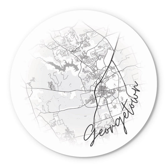 Minimalistic B&W Texas Georgetown Circle Map | Wood Sign | Eaches | Min 1