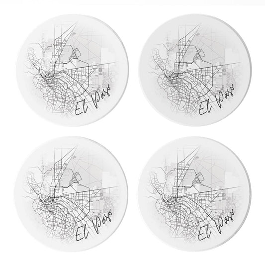 Minimalistic B&W Texas El Paso Circle Map | Absorbent Coasters | Set of 4 | Min 2