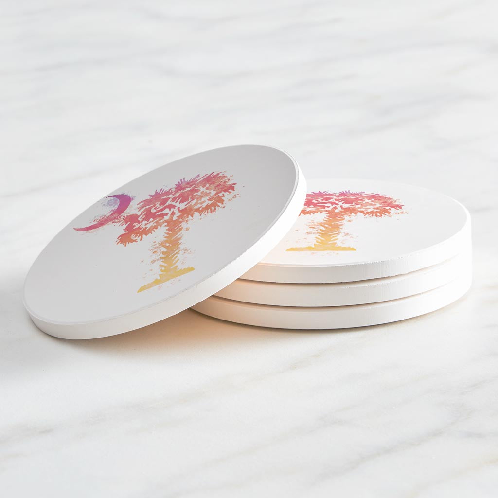 South Carolina Pink Water Color Palm Trees On White | Absorbent Coasters | Set of 4 | Min 2