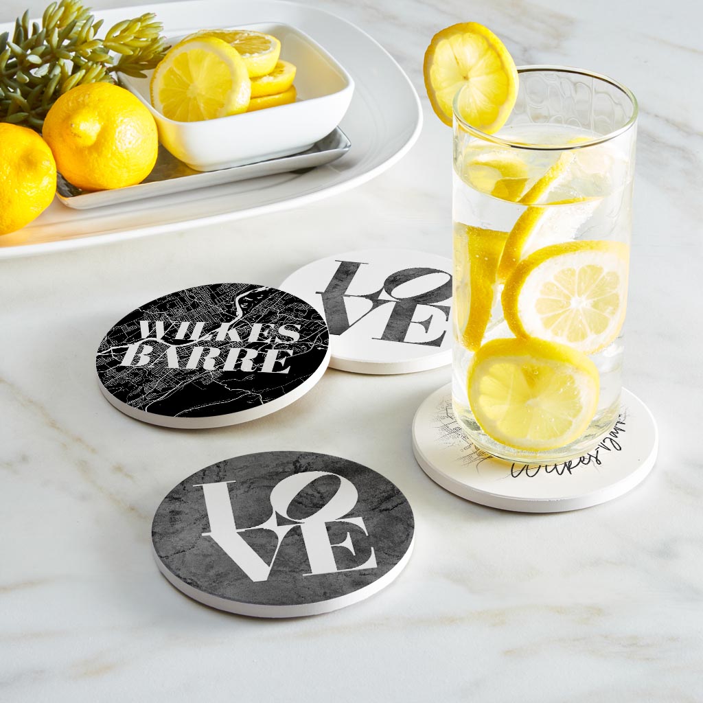 Minimalistic B&W Pennsylvania Wilkes Barre Maps Love | Absorbent Coasters | Set of 4 | Min 2