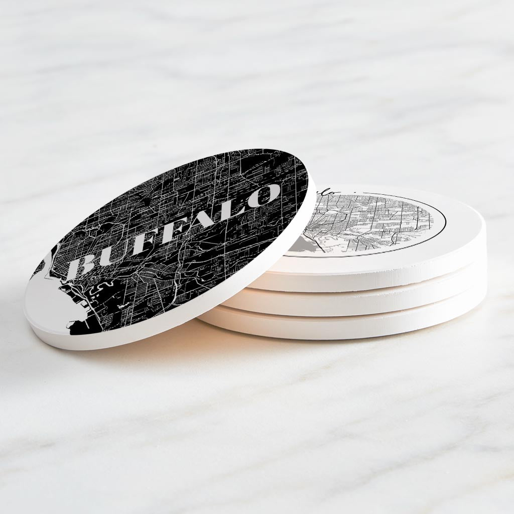 Minimalistic B&W New York Rochester Buffalo Maps| Absorbent Coasters | Set of 4 | Min 2