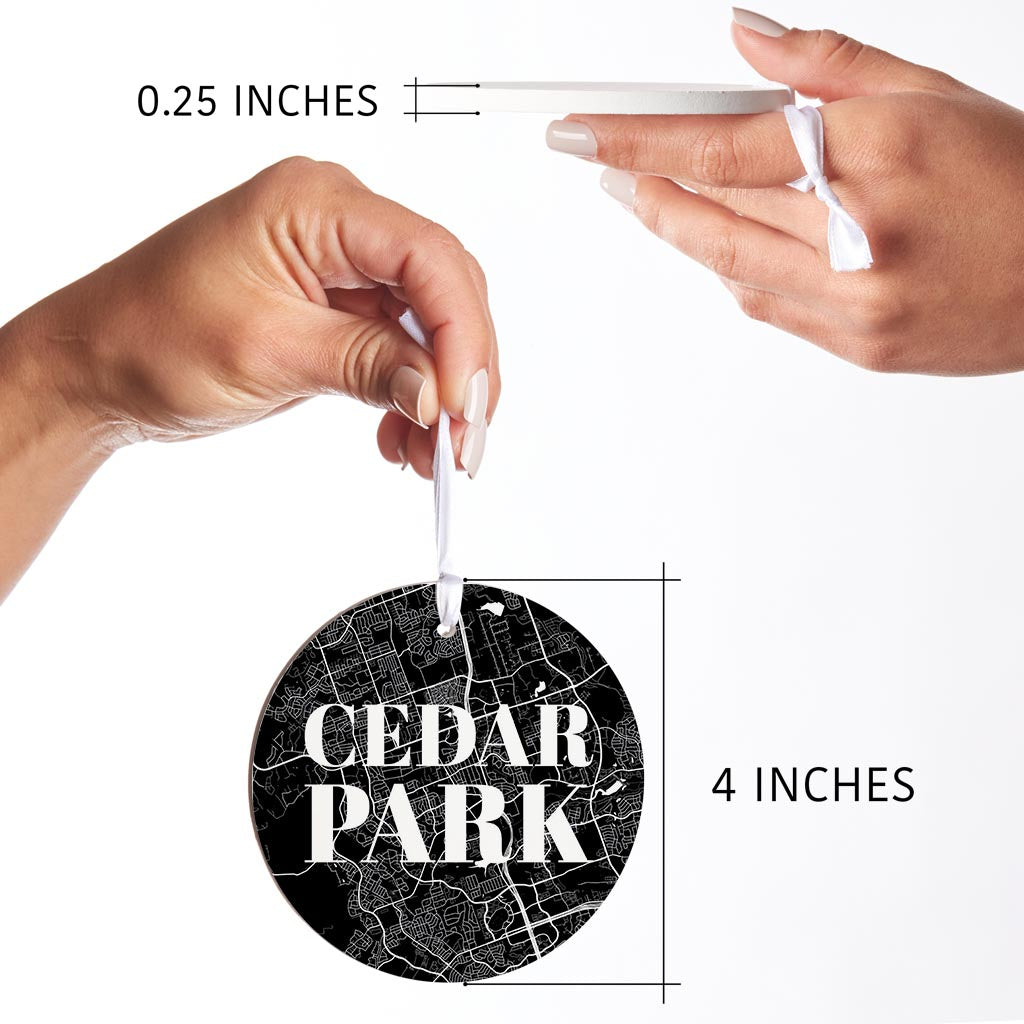 Minimalistic B&W Texas Cedar Park Map | Wood Ornament | Eaches | Min 6