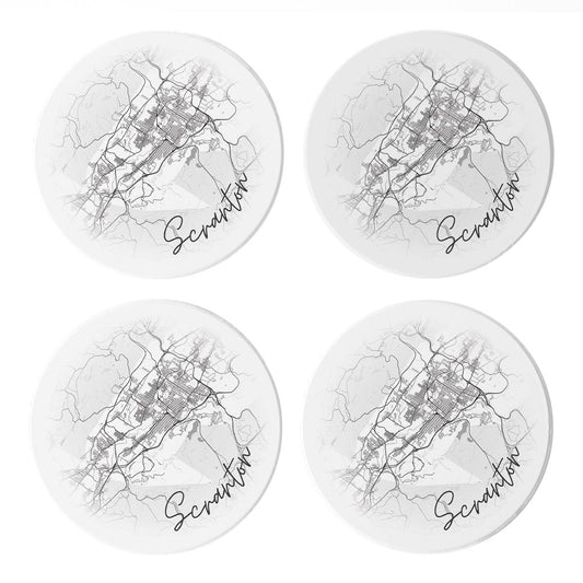 Minimalistic B&W Pennsylvania Scranton Circle Map | Absorbent Coasters | Set of 4 | Min 2