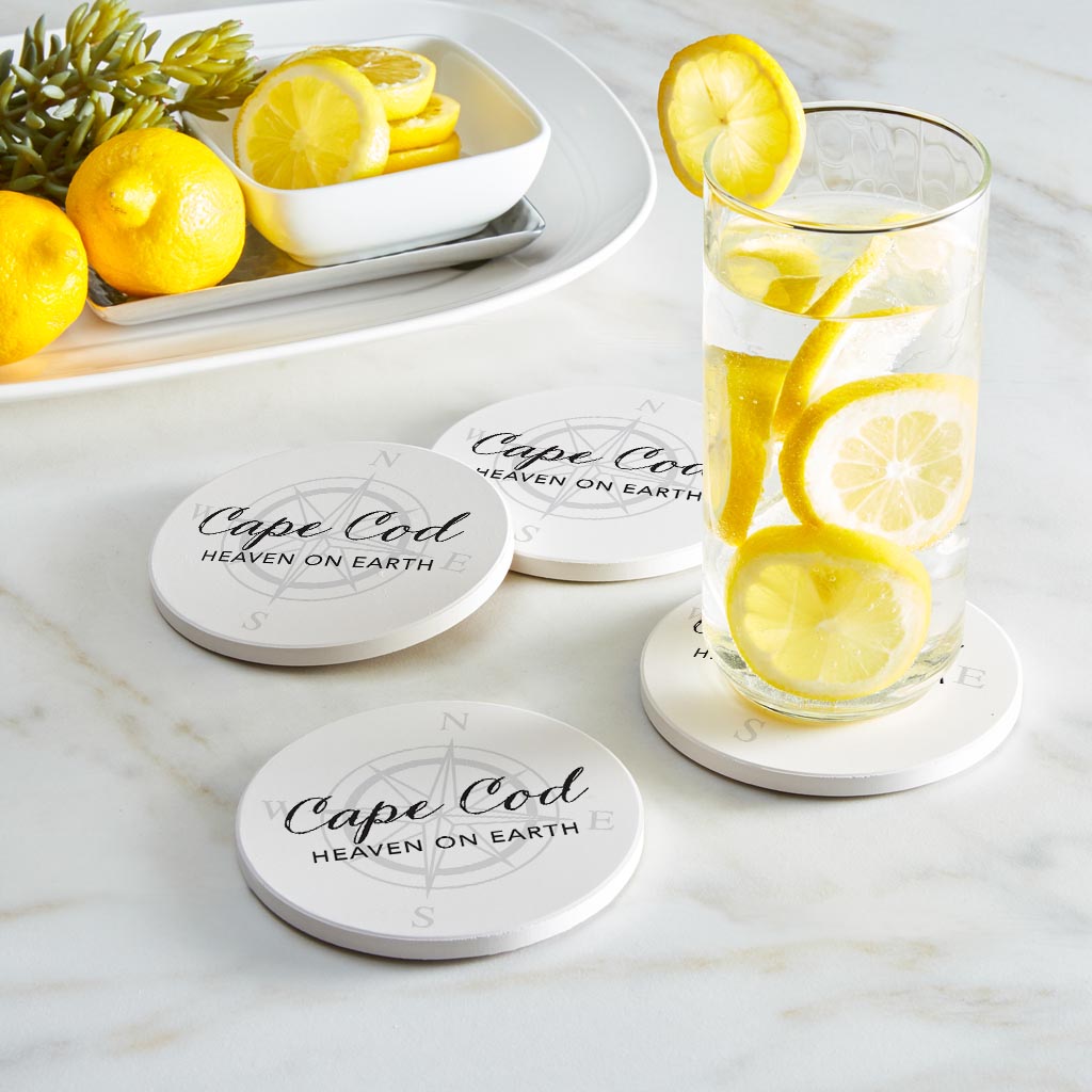 Minimalistic B&W Cape Cod Heaven On Earth| Absorbent Coasters | Set of 4 | Min 2