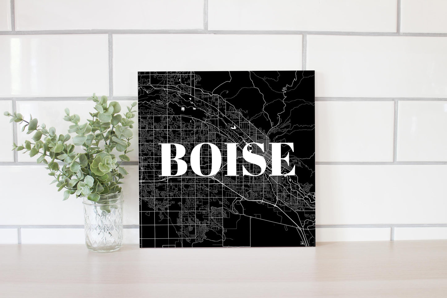 Minimalist B&W Idaho Boise Map | Wood Sign | Eaches | Min 2