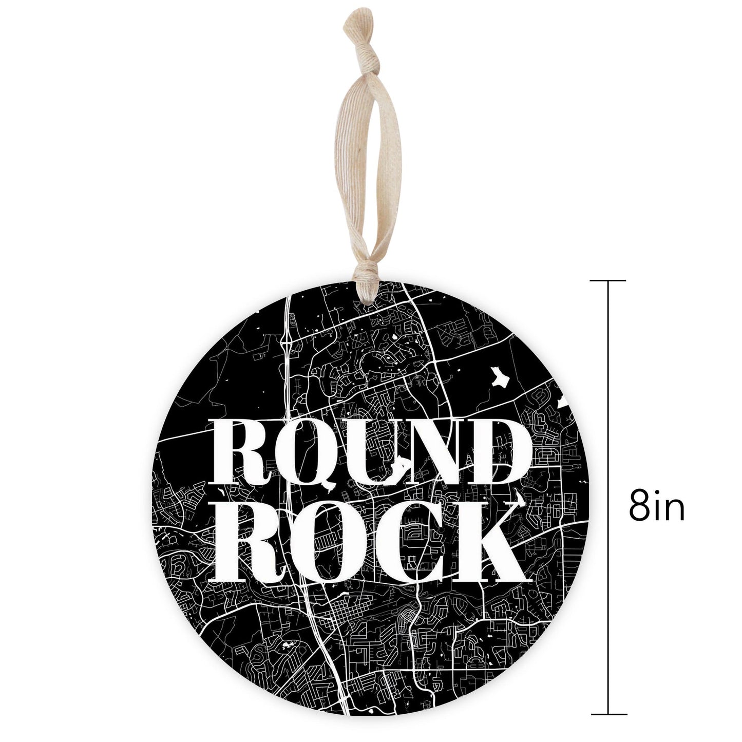 Minimalistic B&W Texas Round Rock Map | Wood Ornament | Eaches | Min 1