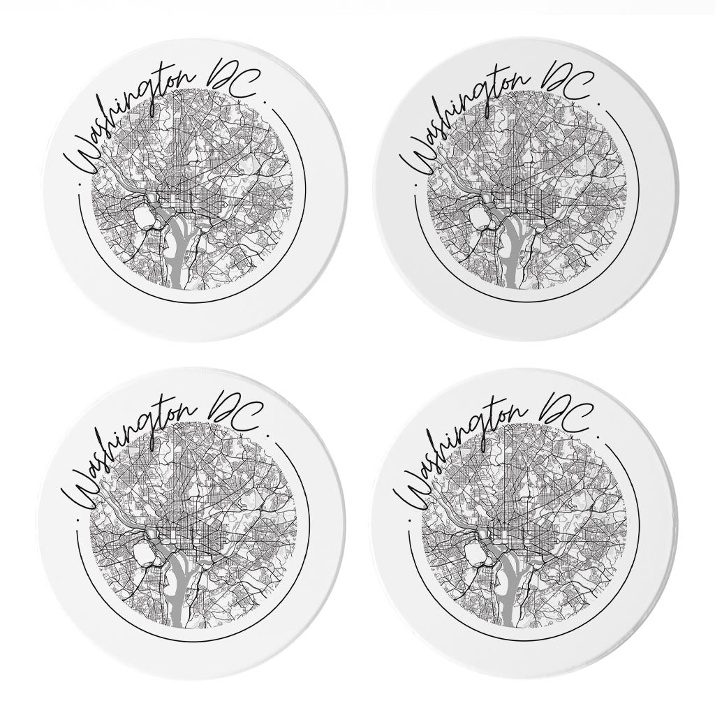 Minimalistic B&W Washington Dc Circle Map| Absorbent Coasters | Set of 4 | Min 2