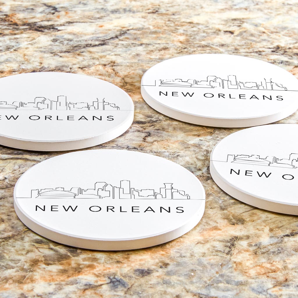 Modern Louisiana New Orleans City Line Drawing | Absorbent Coasters | Set of 4 | Min 2