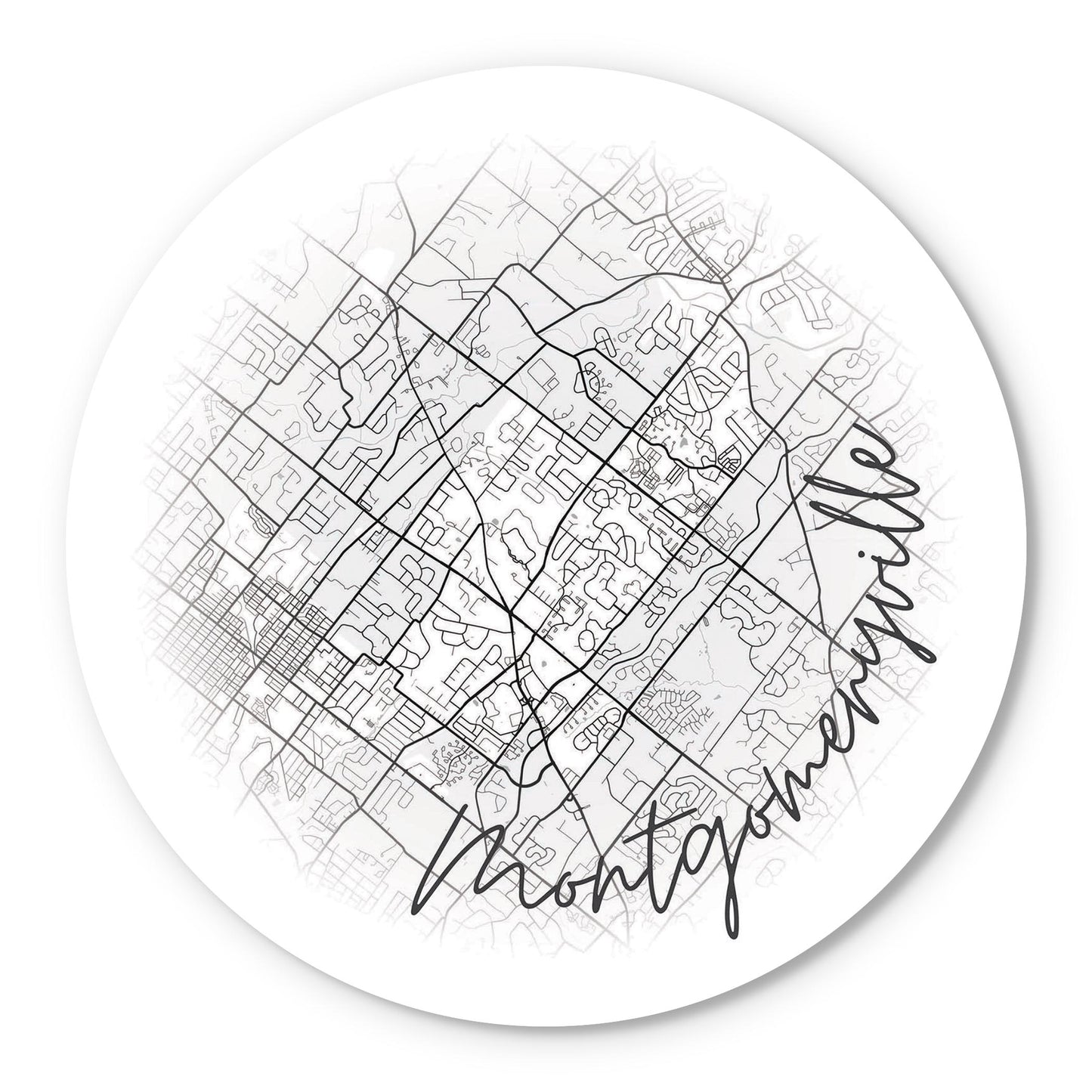 Minimalistic B&W Pennsylvania Montgomeryville Circle Map | Wood Sign | Eaches | Min 1