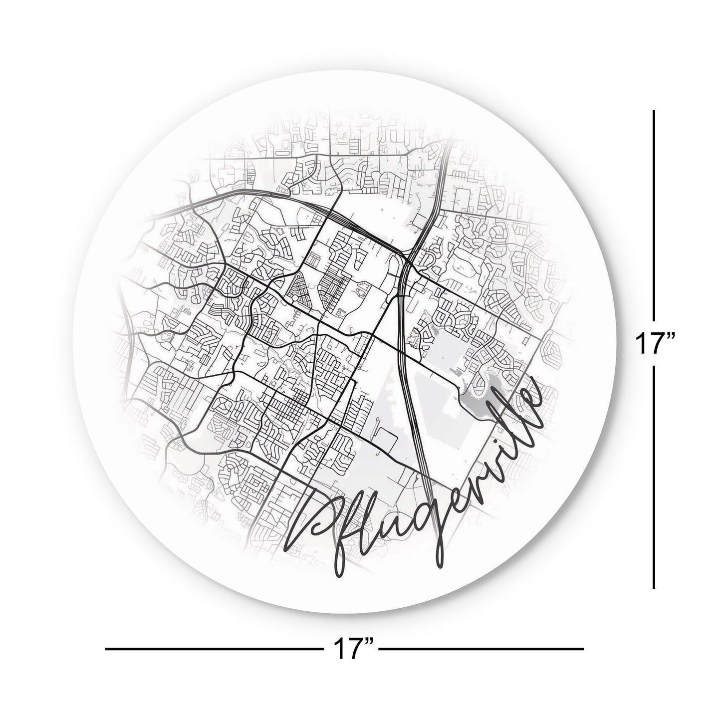 Minimalistic B&W Texas Pflugerville Circle Map | Wood Sign | Eaches | Min 1