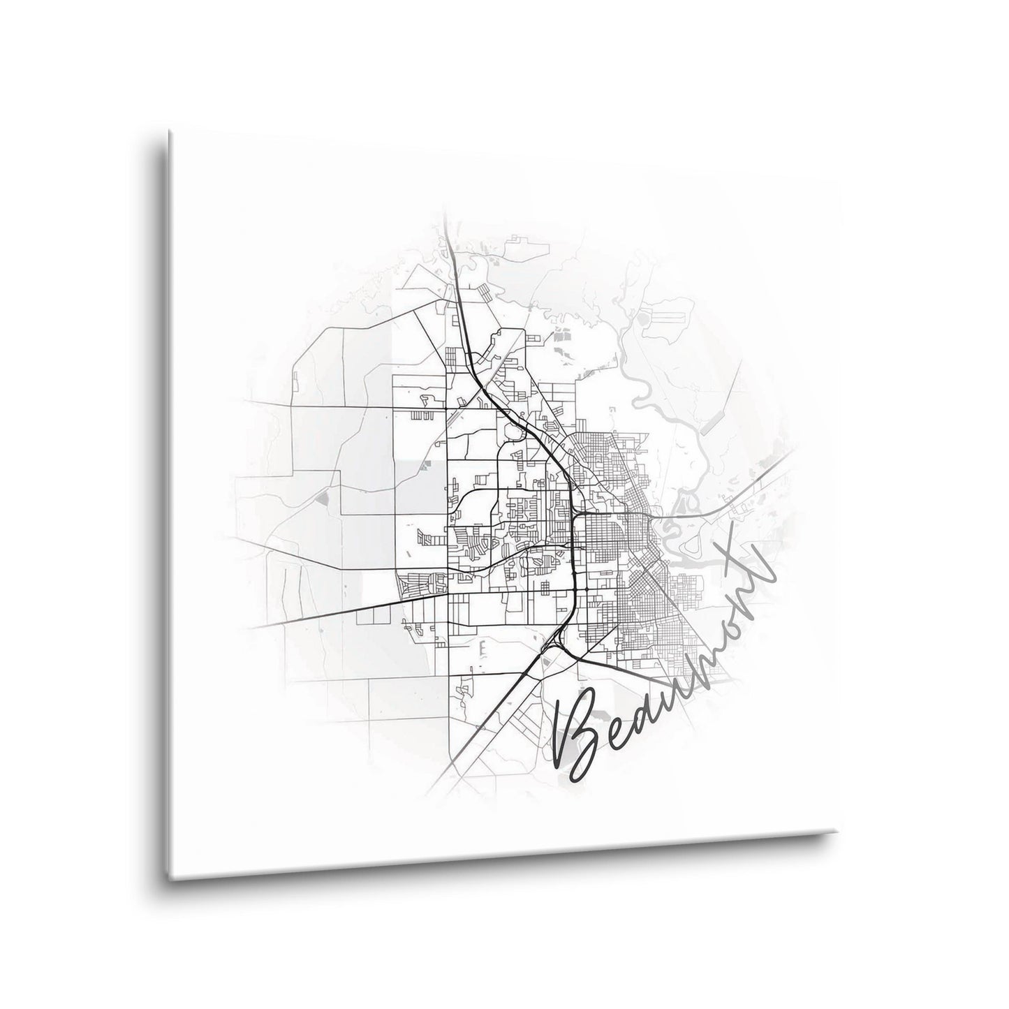 Minimalistic B&W Texas Beaumont Circle Map | Hi-Def Glass Art | Eaches | Min 2